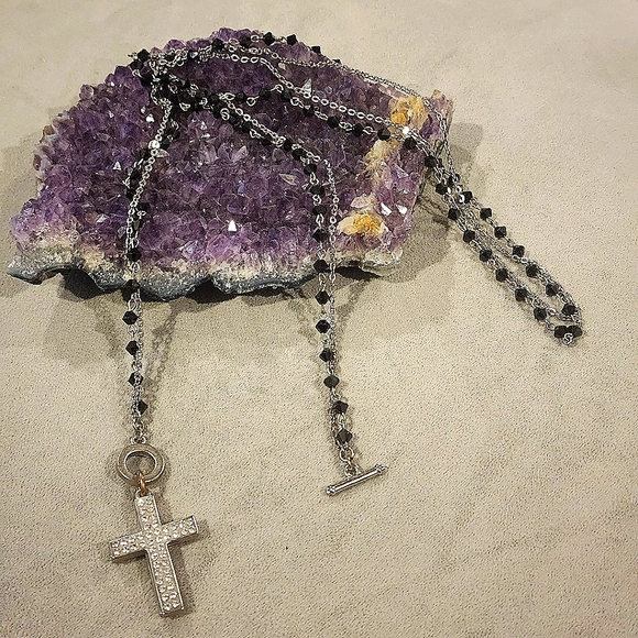 Layered Swarovski Crystal Cross Necklace - Picture 2 of 6
